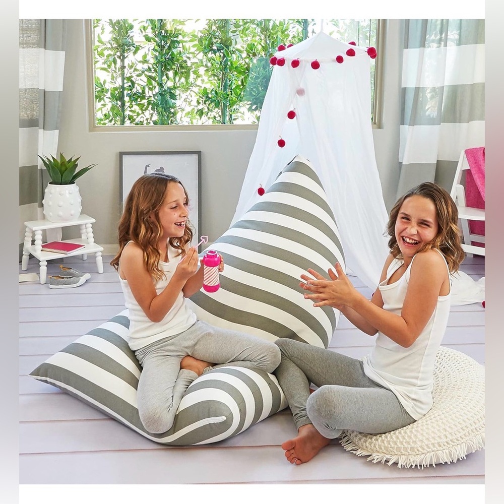NIP "Butterfly Craze" Kids Bean Bag and Storage Chair Cover,Grey&White Striped